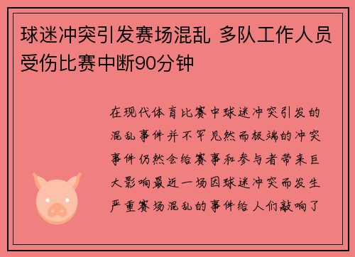 球迷冲突引发赛场混乱 多队工作人员受伤比赛中断90分钟